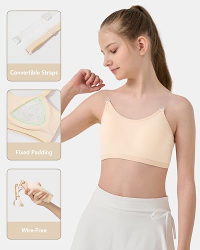 SALIA GIRL Training Bra for Girls 10-16 with Fixed Padding, Girls Bras for Teens Cami Bra with Replaceable Clear Straps2