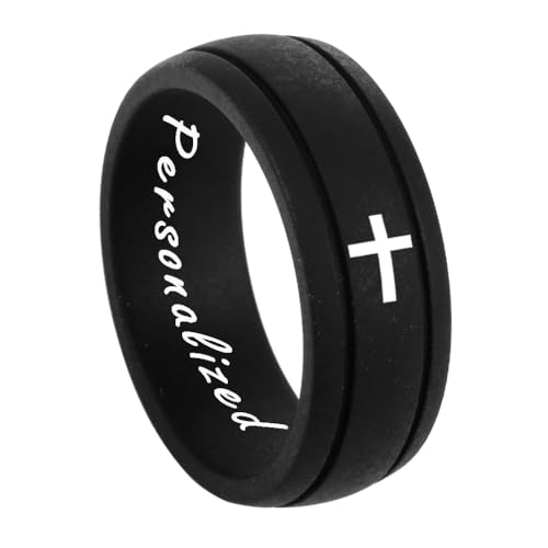 Christian Rings with Cross Silicone Rings 8mm Double Slot Outdoor Sports Silicone Ring Wedding Band Bible Verse Quote Faith Inspirational Rings Prayer Silicone Rings,Jesus Crucifix Ring