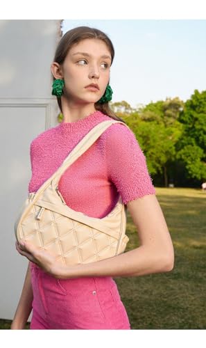 Image of JANKS Small Puffer Crescent Shoulder Bag for Women, Nylon Quilted Puffy Crossbody Purse, Cute Hobo Shoulder Handbags