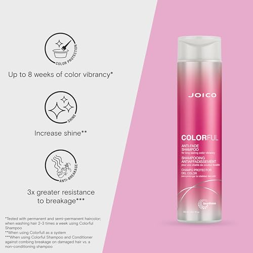 Joico Colorful Anti-Fade Shampoo and Conditioner | For Color-Treated Hair | Preserve Hair Color & Vibrancy Long-Term | Boost Shine & Reduce Breakage | Sulfate Free | With Camellia Oil & Pomegranate