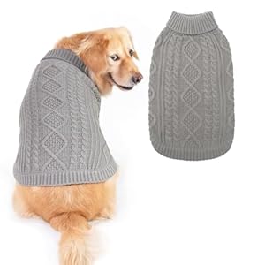 BINGPET Thermal Knitted Dog Sweater for Small Medium Large Dogs,Winter Dog Cat Coat Warm Sweartershirts Outfits,Classic Cable Knit Turtleneck Pullover Dog Jumper Coat Warm Sweartershirts