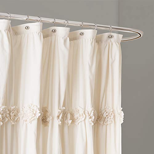 Lush Decor Darla Ruched Floral Bathroom Shower Curtain, 72” x 72”, Ivory, W 72" x L 72" (1 Panels) - Image 3