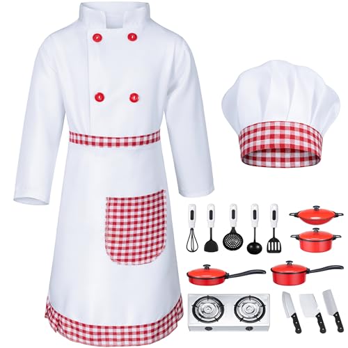 Kids Chef Costume for Boys Girls Kitchen Cooking Party Cosplay 6-7 Years Red