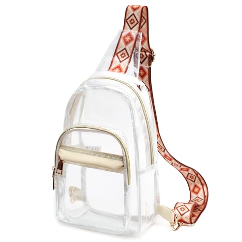 TINYAT Clear Sling Bag for Women Clear Crossbody Bag Stadium Approved Backpack Transparent Shoulder Chest Bag for Concerts