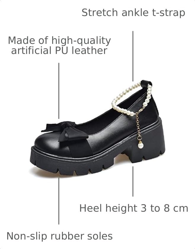 Image of Women's Platform Mary Janes Heart Cat Buckle Rivets Ankle Lolita Gothic Princess Platform Pumps Patent Leather Thorn Vintage Traditional Embroidery Upper Dress Shoes