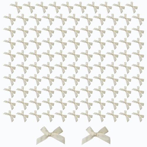 Mini Beige Bows,100 Pcs Mini Bows 4x4cm Satin Ribbon Bows Small Bows Little Bows Mini Cake Bows,Ribbon Bows Gift Bows for Gift Wrapping DIY Crafts Bow Decorations (Beige)