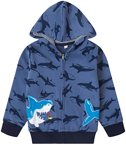 Image of Popshion Boys Toddler Cartoon Dinosaur Hoodies Jacket Cool Long Sleeve Zipper Hooded Sport Sweatshirt Coat for Kids 1-7 Years