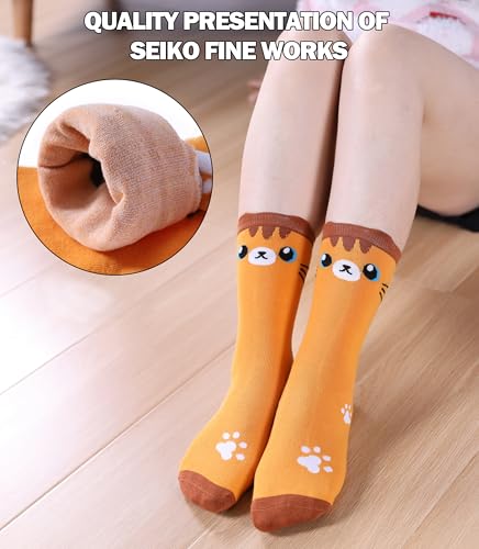 Image of SDBING Womens Cat Socks Cute Gifts Animal Soft Breathable Thin Cotton Casual Crew Socks 5 Pairs
