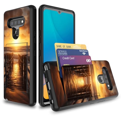 JHYYTUJTYP for LG Stylo 6 Case with Card Holder,Heavy Duty Protective Dual Layer Shockproof Hidden Card Slot Wallet Case for LG Stylo 6 6.8”,Sunrise at The Wooden Beach