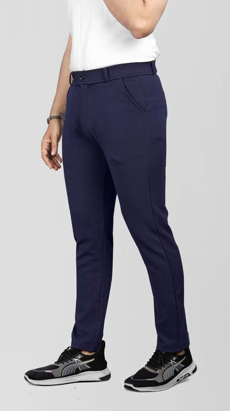 Image of MiraMichi Men's Slim Fit Formal Trousers - Crafted from Premium Lycra Blend Fabric, Solid Pattern, Ideal for Formal Occasions