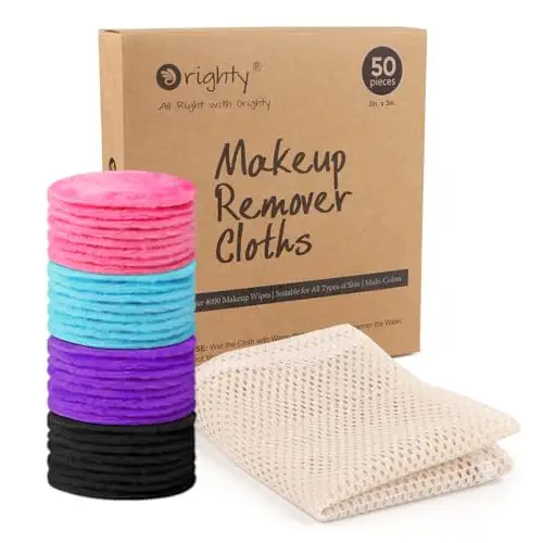 Orighty Microfiber Makeup Remover Pads 50 Pack, Eco-Friendly Makeup Remover Cloths Cotton Rounds, Reusable Face Pads for All Skin Types, Makeup Wipes with Laundry Bag (Multi-Color)