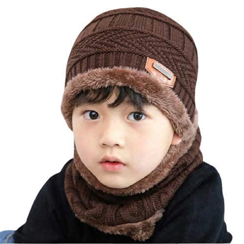 BeFallKids Warm Winter Beanie Hat & Scarf Set for Boys Girls. Stylish Knit Skull Cap with Fleece Lining, Cold Snow Knit Cap, Air Proof Cap, Ear Warmer Cap, for 5-14 Years Old