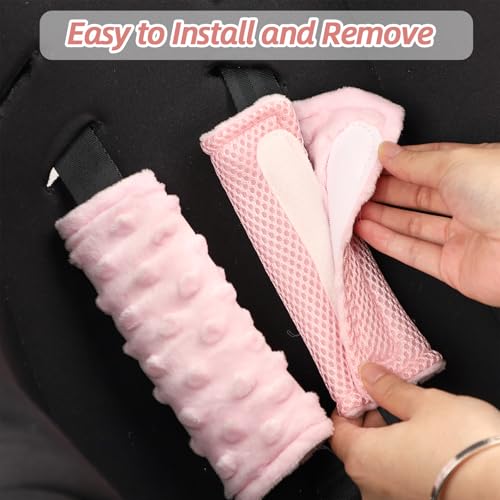 Almohadilla y cubre cinturón para asiento de bebé 2 en 1 rosa miniatura 7