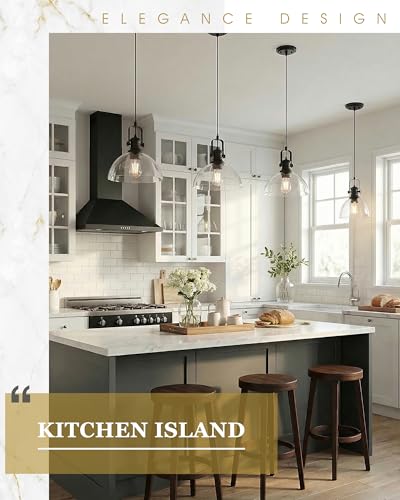 Image of 2-Pack 7.5 inch Black Pendant Lights Kitchen Island, Clear Glass Shade