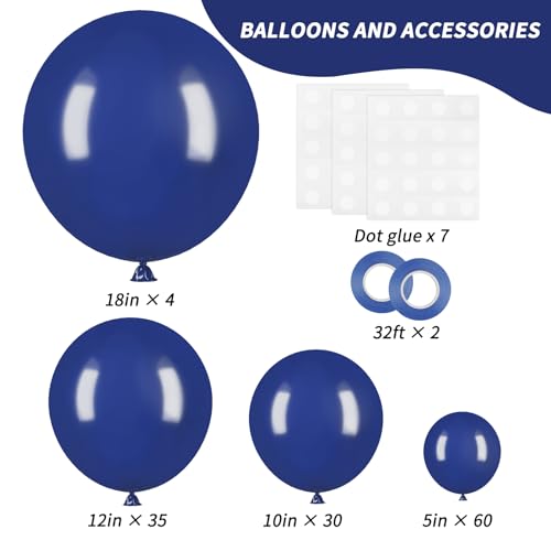 Image of RUBFAC Graduation Balloons 129pcs, Navy Blue Balloon Different Sizes 18 12 10 5 Inch, Garland Arch Kit for Birthday Party Baby Shower Wedding Sports Holiday Decoration