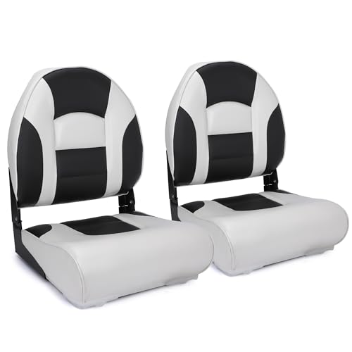 NORTHCAPTAIN Deluxe Marine High Back Folding Boat Chair Fishing Boat Seat for Fishing 2 Pack, Bass/Jon/Pontoon Boat Chairs, 4 Mounting Screws Included,Charcoal/Red