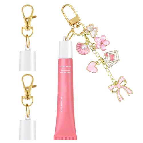 Maoolmht Keychain Cap Compatible with Summer Fridays 0.5 oz Lip Balm 3 Pack Lip Gloss Keychain Compatible with LANGIGE 0.35 oz Lip Balm (Pink Bow)