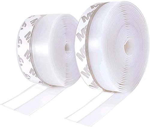 Door Weather Stripping, Silicone Seal Strip Adhesive for Doors and Windows Insulation Bottom and Side Gap,2 Pack Transparent 26 Feet Long (Width 35mm)