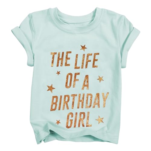Birthday Girl Shirt for Kids Girls Birthday Outfits Short Sleeve Girls Part Tee Tops Light Blue