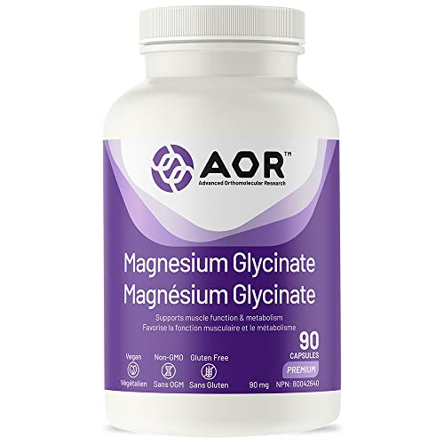 AOR Pure Magnesium Glycinate 90mg 90 Caps 30-Day Supply - Gentle on Stomach, Supports Muscle Function, Relaxation - Non-GMO, Vegan Formula for Everyday Vitality, Easy-to-Digest Magnesium Supplement