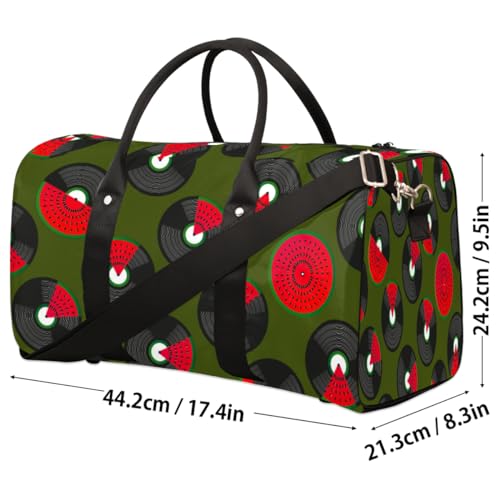Abstract Cd Watermelon Travel Duffel Bag, Music Theme Sports Tote Gym Bag, Foldable Weekender Overnight Bag, Luggage Handle Bag for Women Men4