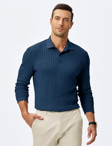 Image of JMIERR Mens Casual Polo Shirt Summer Short Sleeve Vacation Button Beach Knit Stretchy Golf Shirts