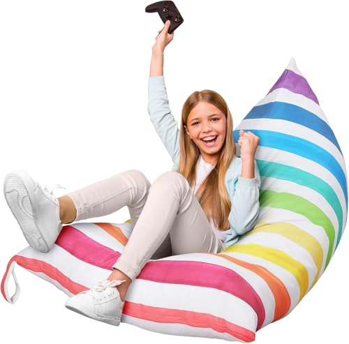 Ianulus Bolsa Almacenamiento Juguetes Felpa, Bolsa Frijoles Lona, Puff Almacenamiento Animales Peluche, Sin Relleno, para Leer y Organizar Juguetes (Rayas de Colores)