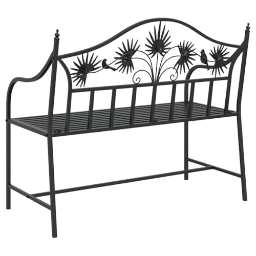 Banc de jardin en acier noir avec dossier pour terrasse