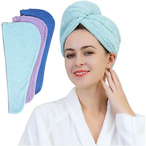 Microfiber Hair Towel Wrap for Long Thick Curly Hair, Twisty Turban Hair Towel, Fast Drying & Super Absorbent Hair Towel 3 Pack (Blue, Purple, Navy Blue) Cover