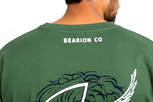 Image of BEARION CO Masked Angel Oversized 240 GSM T-Shirt for Men | Graphic Streetwear Tee with Puff Work - (Winged Spirit) Olive Green