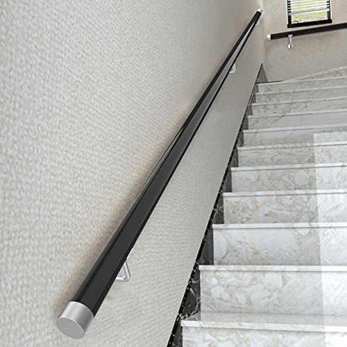 FALIYORS Pasamanos con Soporte de Metal para Escalera, pasamanos de barandilla Negra de Madera Antideslizante, pasamanos fáciles de Instalar para escaleras Exteriores e Interiores, pasamano