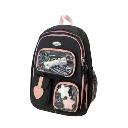 Sac à dos d'étudiant coréen avec poches multiples style bohème noir et blanc