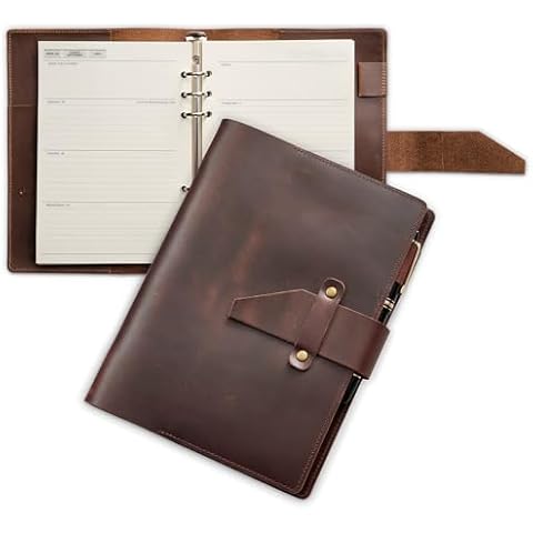 Nekmit Leather Planner 2025, A5 Refillable Runs From Jan 2025 to Dec 2025 Ring Binder 5"x8" Planner Monthly Weekly, Crazy Horse Leather Cover with Storage Pockets, Back to School Supplies Cover