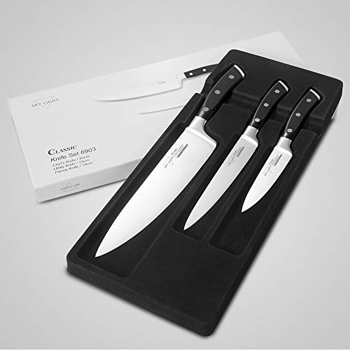 SKY LIGHT Kitchen Knives Set Chef knives Set - Chef Knife Utility Knife Paring Knife German High Carbon Stainless Steel Floged Blade Ergonomic Handle Cooks Knives