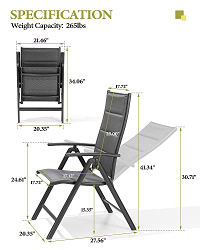 Crestlive Products Outdoor Dining Chairs Set Of 4,Adjustable Folding Patio Chairs With Soft Cotton-Padded Seat,Portable Sling Recliner With High Backrest For Lawn, Camping, Garden, Pool, Backyard #TOP2
