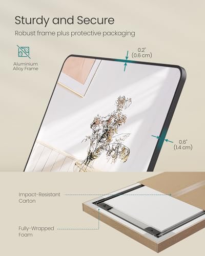 SONGMICS Full Length Mirror, 160 x 50 cm, Rectangle Full Body Mirror with Stand, Aluminium Alloy Frame Floor Mirror, Tempered Glass, for Bedroom, Living Room, Cloakroom, Ink Black LFM030B01 - Image 6