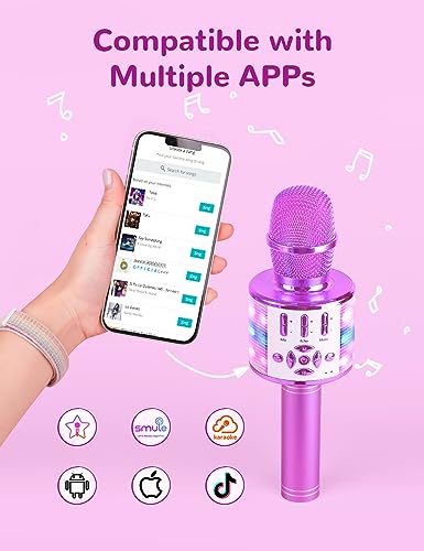 Image of Amazmic Toys for Girls, Kids Karaoke Microphone Toddler Microphone for Kids with Lights, for Girls, Birthday New Year Party Boys Toy Age 3 4 5 6 7 8+(Light Purple)