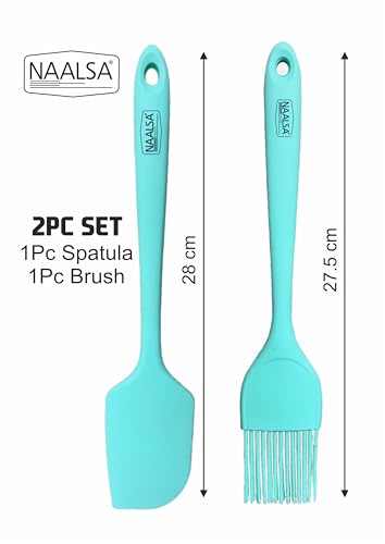 Image of NAALSA GLENZ 2Pc Set Silicone Spatula and Oil Brush Heat Resistant (1PC Spatula & 1PC Oil Brush), Food Grade, Non-Stick for Cooking & Baking, Pastry Brush for Dosa Tawa & Grilling (2pc Combo)