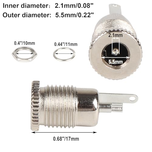 10PCS 5.5 * 2.1mm DC Power Jack hembra metálico miniatura 3