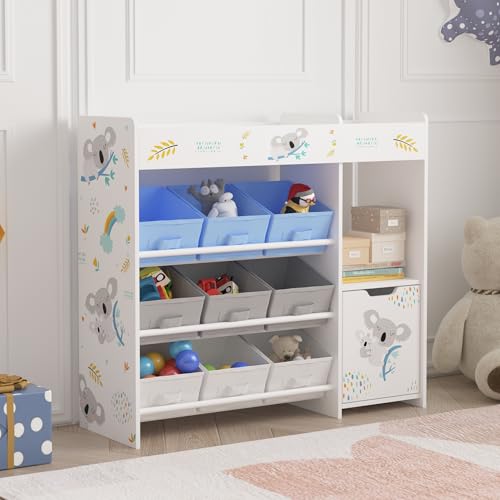 [en.casa] Étagère Enfant avec 9 Boîtes de Rangement et Armoire Meuble de Stockage Bibliothèque avec Koala Océan Panneau de Particules Polyester Métal 80...