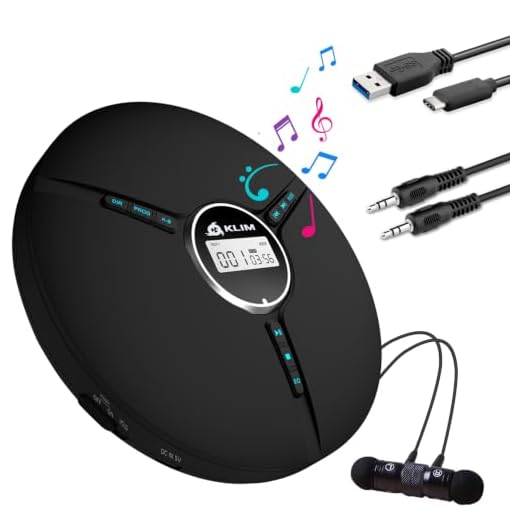 KLIM Discman Portable CD Player with a Built-in Battery - New 2022 Version + Ideal Car CD Player with Earphones + Compatible CD-R, CD-RW, MP3. Compact Mini CD Players Personal CD Walkman - Black