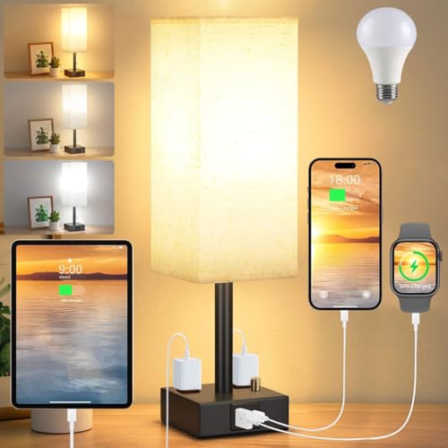 La Mejor Recopilación de Lampara de buro . 47 ZQSQD Lampara de Buro, Lamparas de Mesa Recamara con Brillo Ajustable, Lámpara de Escritorio con Puerto de Carga USB C+A y dos Tomas de Corriente AC, Lámpara Buro para Dormitorio...