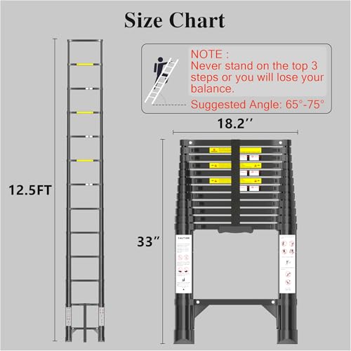 Image of Telescoping Ladder Extension Telescopic Collapsible - 12.5 FT Rv Telescope Foldable Extendable Tall Compact Aluminum Ladders - for House Roof Travel Trailers Adjustable Retractable - 330lbs Capacity