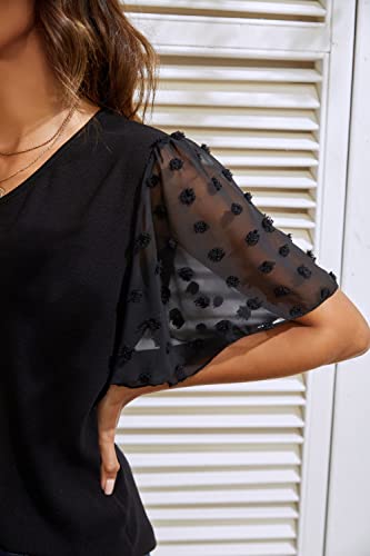 Bmjl Women's Business Casual Top Dressy Work Blouse V Neck Shirt Short Sleeve Summer Tops(L,Black) #TOP2