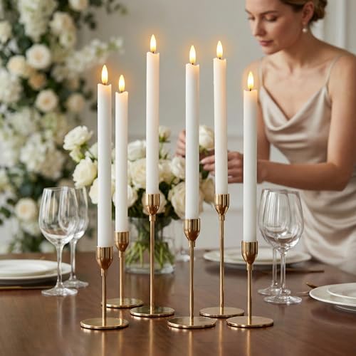 Image of Wondise White Flameless Taper Candles with Timer, 6 Pack Battery Operated LED Flickering Real Wax Candle for Christmas Thanksgiving Wedding Decorations