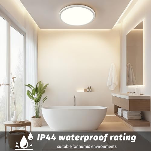 22cm LED Deckenleuchte Flach,5 Farben-3000/3500/4000/5000/6500K Deckenlampe,IP44 Wasserfest Badezimmer Lampe Decke,18W Ultra Dünn Rund Lampen für küche Badezimmer Schlafzimmer Flur Wohnzimmer (22cm)