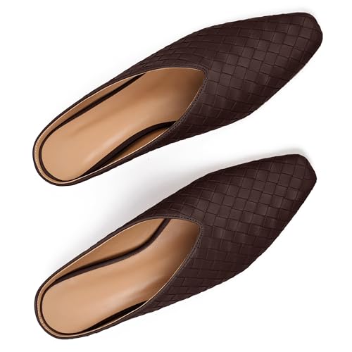 Image of Woven Mules for Women Slip on Comfortabke Metallic Slides Ladies Trendy Square Toe Hidden Wedge Mules