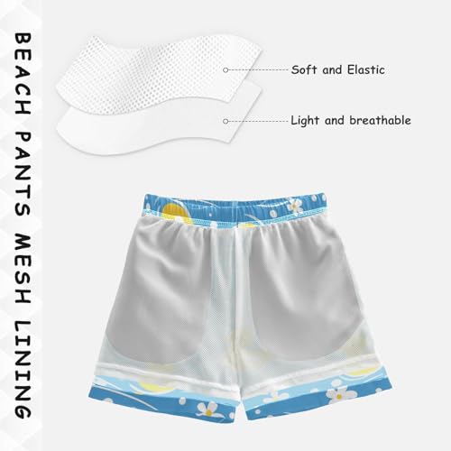 Boys Beach Board Shorts Daisy Duck Yellow Floral Swim Trunk Teen Swimwear 8-16Y4