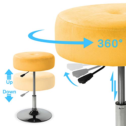 Art Leon Vanity Stool Large, Modern Velvet Upholstered Makeup Vanity Stool, Adjustable Height Swivel Stool with Metal Base Round Ottoman for Bathroom Bedroom Desk (Yellow) - Thumbnail 6