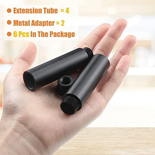 Mic Stand Extension Tube 4 Pieces 5/8 Inch Microphone Extension Pipe Aluminium Alloy Stand Extenders Screw Boom Tubes Microphone Extension Rod With 2 Metal Adapters For Desk Stand Arm Stand, Black #TOP2